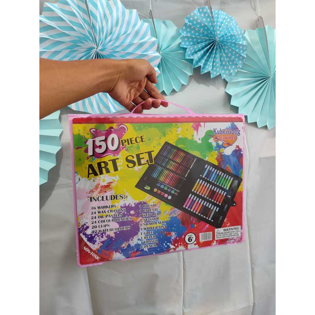 

HJK set crayon / set alat mewarnai/melukis anak isi 150pcs alat mewarnai - hitam,biru,pink