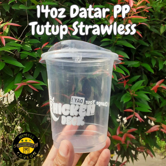 Sablon Cup 14oz DATAR PP Tutup Strawless | 7.3gram | Coffee Cup