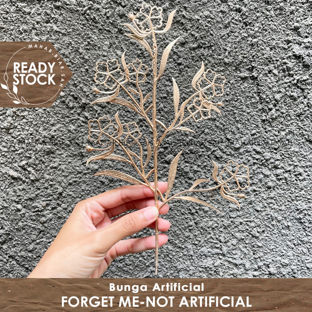 RS 1 Tangkai Forget me-not Artificial Gold / Bunga Palsu / Daun Emas Palsu / Plastik / Hias / Dekora