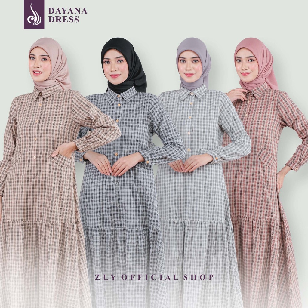 Gamis Daily Katun Wanita Kekinian | Gamis Remaja Santai Kotak Kotak Dayana Premium By ZLY ZELIA