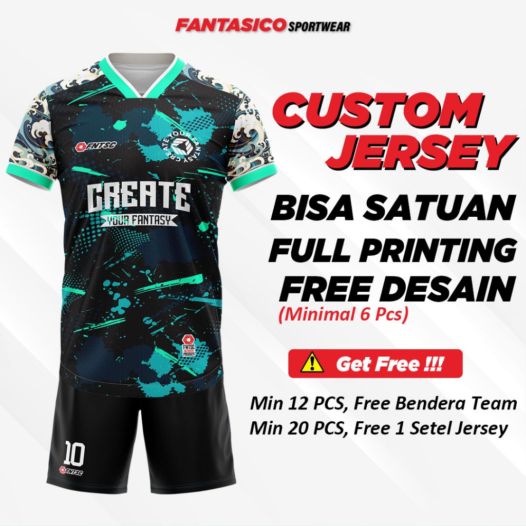 Fantasico Jersey Futsal Printing Custom Satuan Batik Polos Anak Dewasa Pria Wanita Olahraga Ori Orig