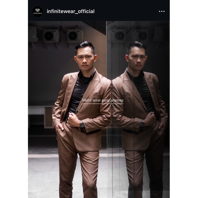 setelan jas blazer pria coklat motif garis slim fit