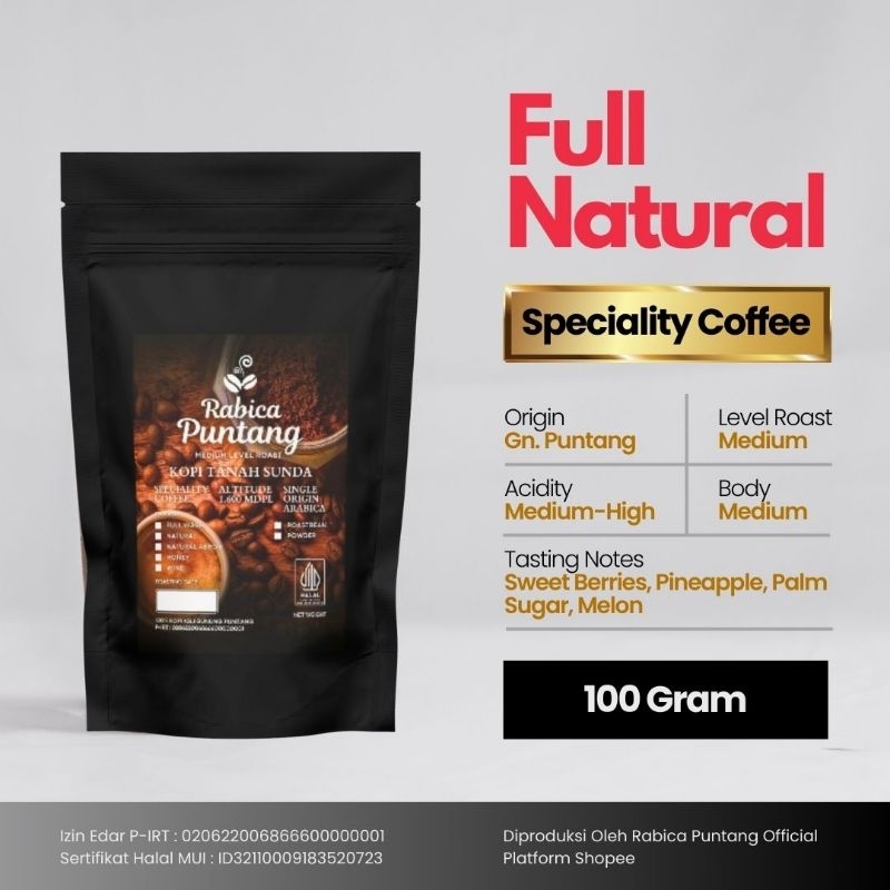 

Biji Kopi Bubuk Arabika Puntang Speciality Original Natural 100 Gram