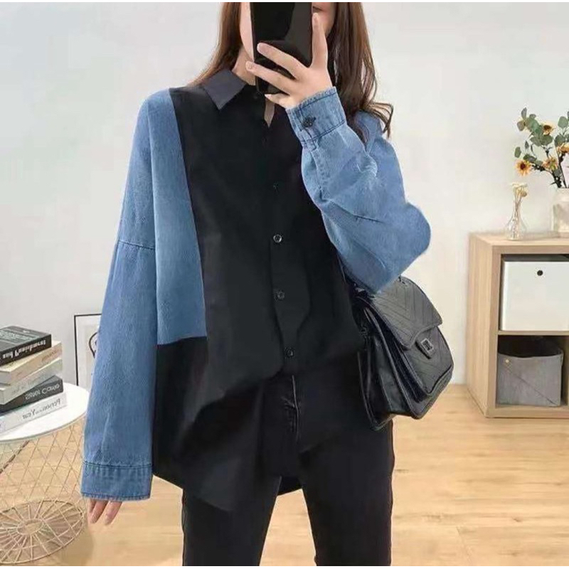 kemeja kombinasi katun mix jeans import