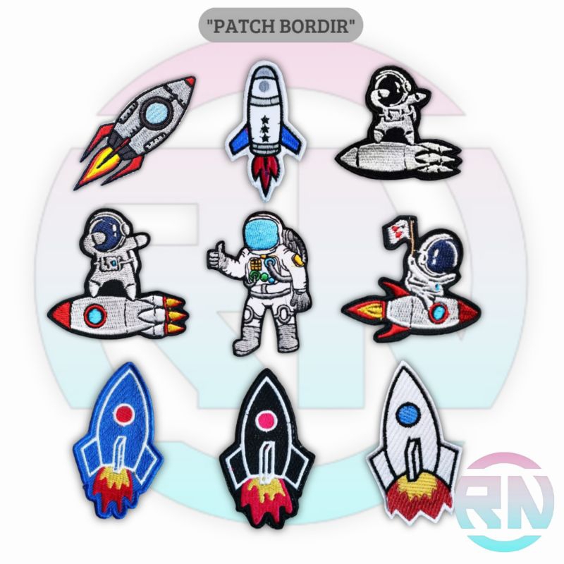 Emblem Patch Bordir Karakter ROKET Logo Iron Patch Bordir Aksesoris Emblem Patch Karakter Patch Bord