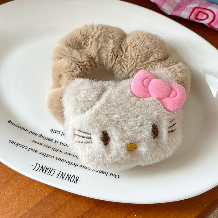 Jepit rambut karet rambut ikat rambut scrunchie Hello kitty jumbo bulu pink