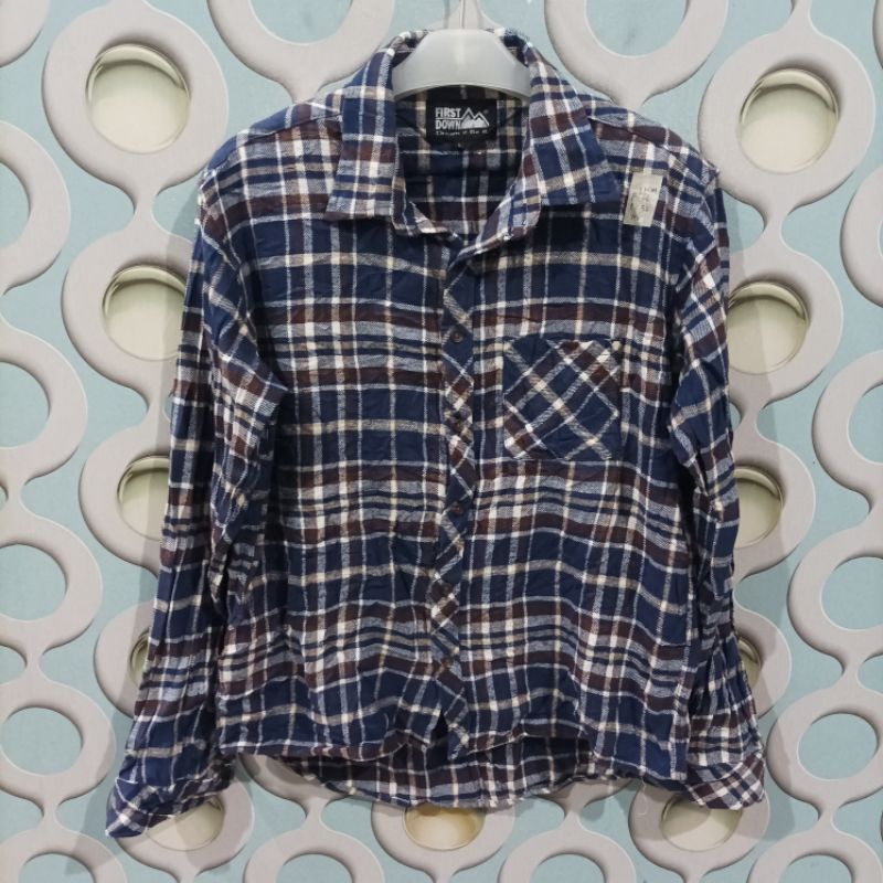 KEMEJA FLANNEL PRIA SECOND FIRST DOWN ORIGINAL SIZE L FIT M NZL046