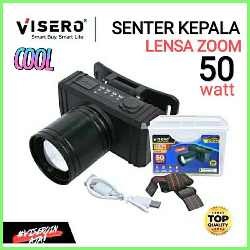VISERO Senter Kepala Lensa Zoom 50watt, Senter Kepala ZOOM 50watt Super Terang