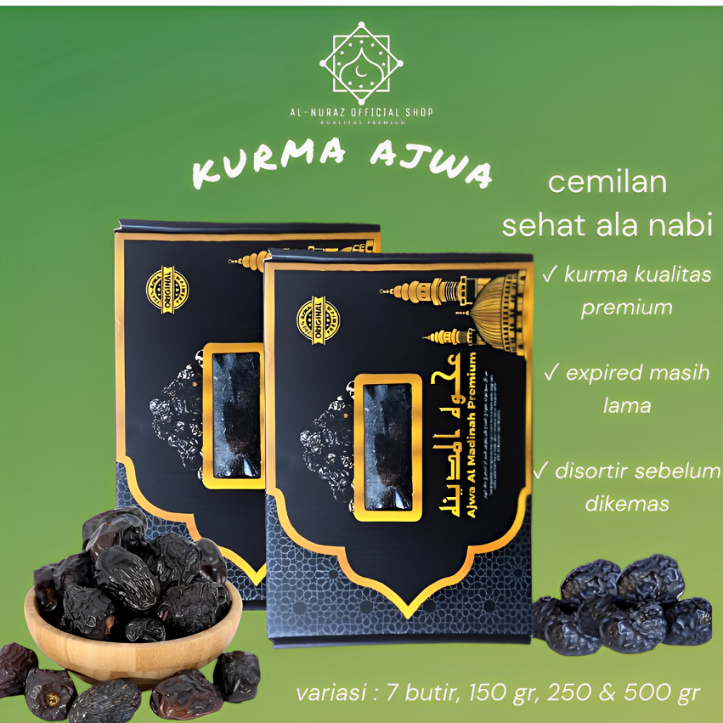 

Kurma Ajwa Al-Nuraz / Kurma Nabi Asli / Ajwa Madinah Premium Jumbo Original