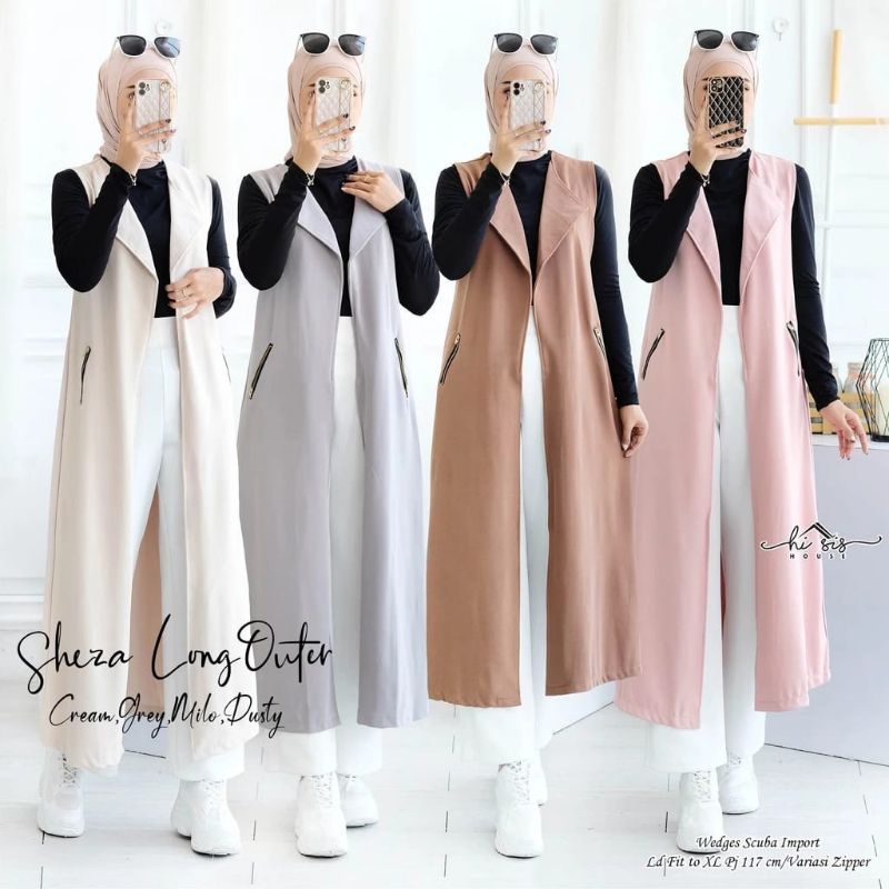 Terbaru Outer Long Tunik Crinkle Airflow/Tunik Rompi Panjang/Rompi Blazer/Outerwear/Sheza Long Outer