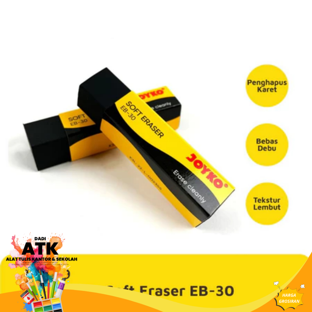 

Penghapus Pensil Joyko EB-30 – Eraser Hitam Premium, Bersih & Tidak Merusak Kertas - jumlah 5 pcs