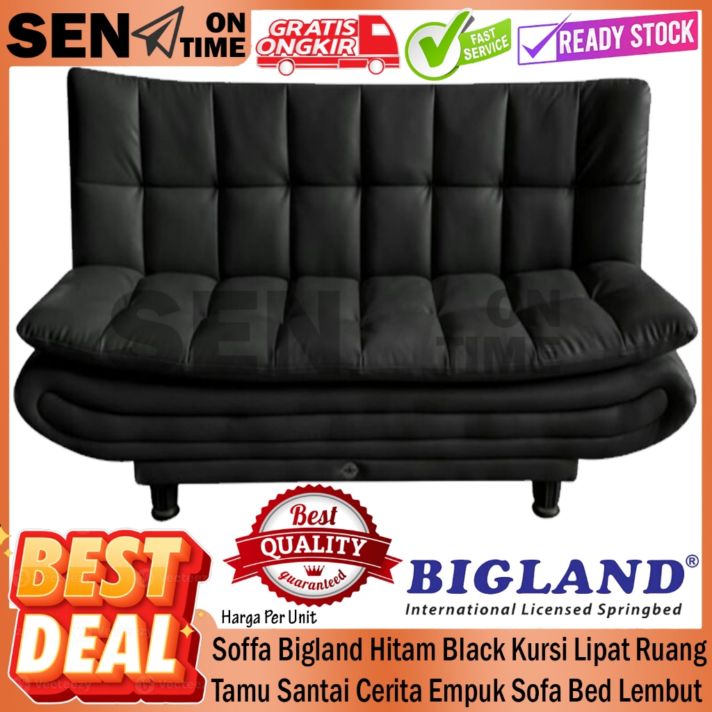 [Kargo] Soffa Bigland Hitam Black Kursi Lipat Ruang Tamu Santai Cerita Empuk Sofa Bed Minimalis Lemb