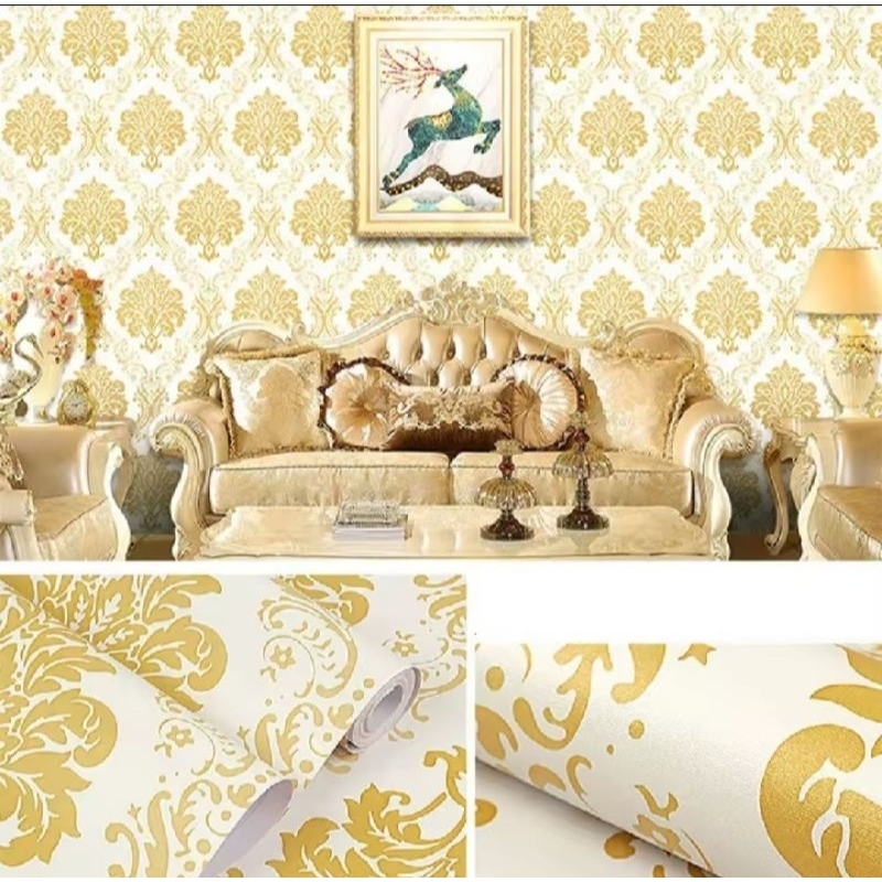 wallpaper dinding motif batik emas panjang 9m×45cm