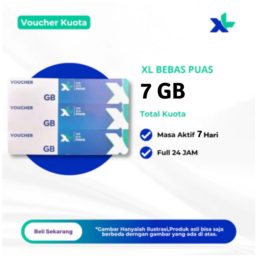 Voucher Kuota XL 7GB Full 24 JAM Masa Aktif 7 Hari - Voucher XL Bebas Puas 7GB 7 Hari - Paket Data X