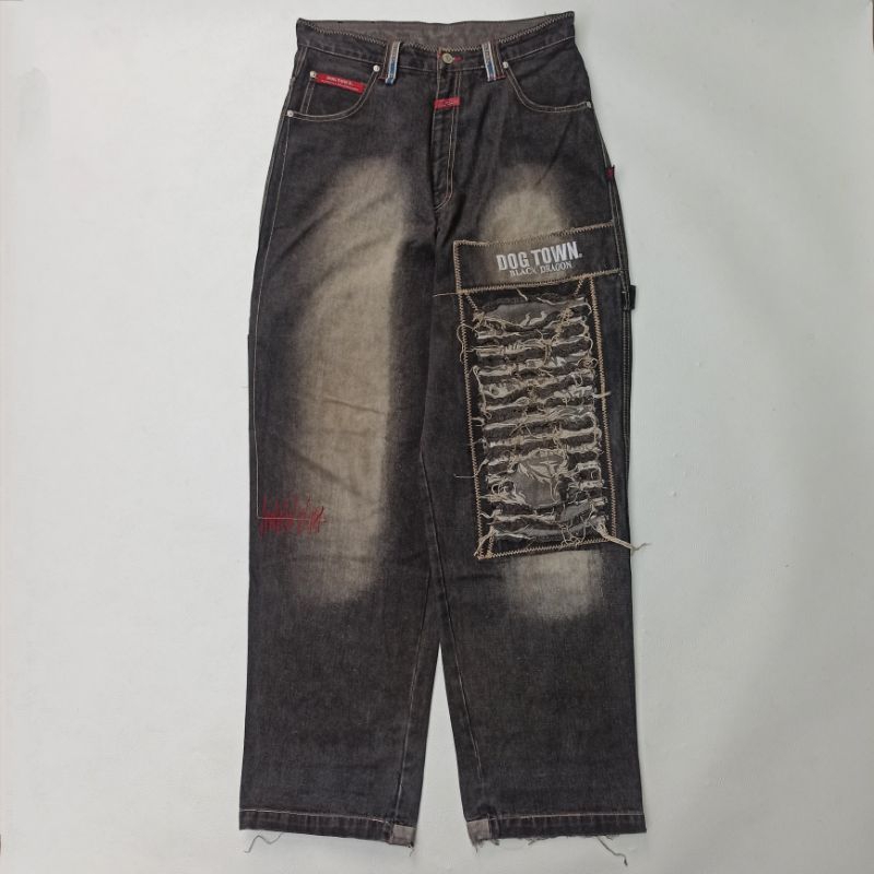 VINTAGE CARPENTER BLACKWASH DOGTOWN RIPPED JEANS NOT JNCO EVISU FUBU SOHK SOUTHPOLE