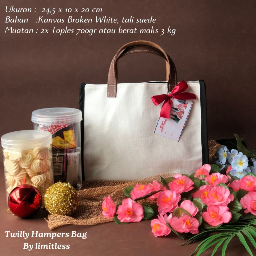 

Limitless - Tas Hampers TWILY Bahan Kanvas Broken White/ Tas Bingkisan Toples Kado Lebaran Idul Fitri / Ulang Tahun / Handbag Simple Kekinian / Tas Mukena