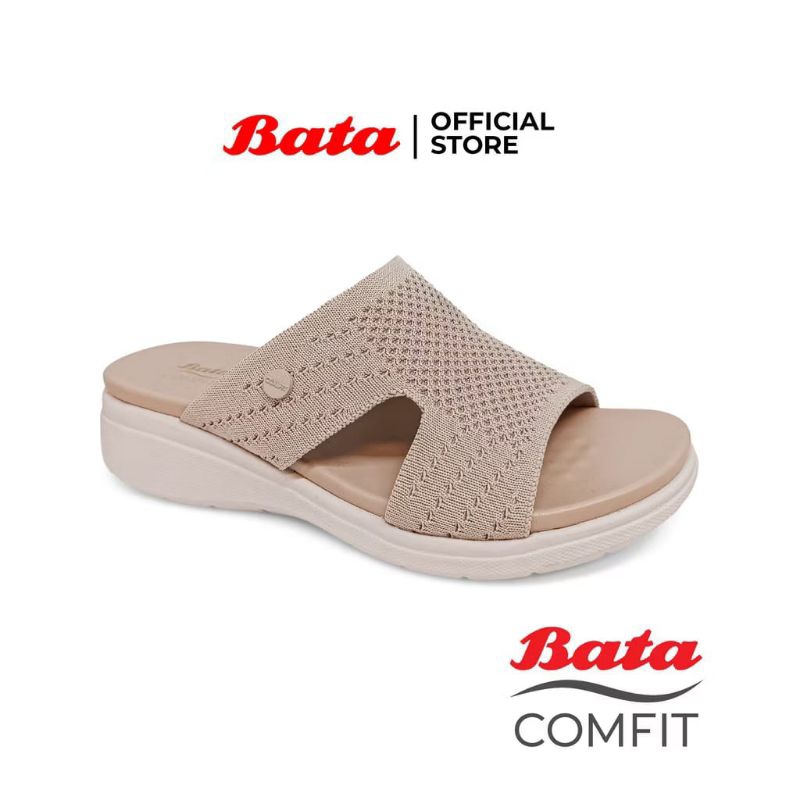 BATA Comfit Sandal Wedges wanita Memori Foam Kream 6018021