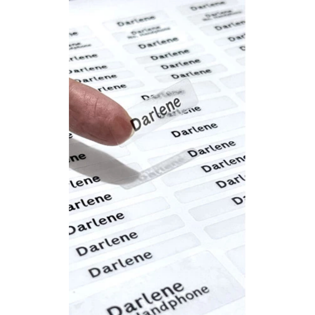 

STICKER LABEL NAMA TRANSPARAN WATERPROOF