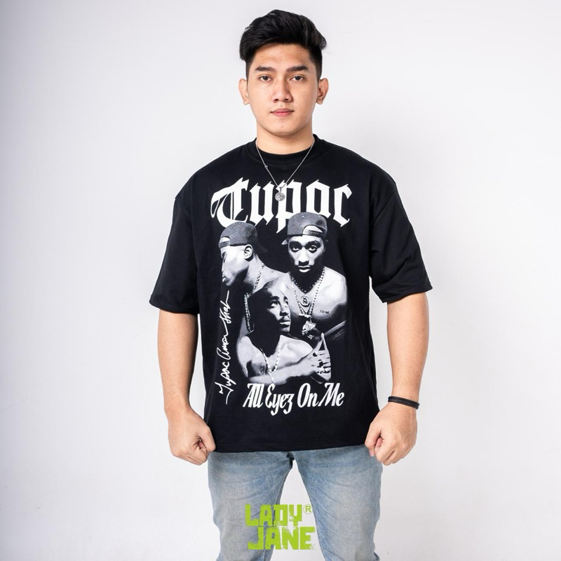 LADYJANE TUPAC TSHIRT OVERSIZE HITAM KAOS BAND PREMIUM COTTON COMBAD 20'S TERLARIS