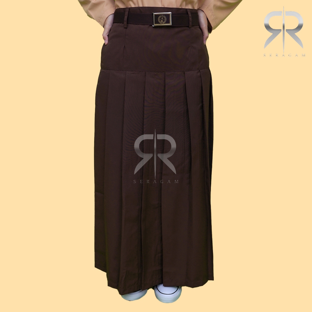 Premium Rr Seragam - Rok Rempel Bawah Pinggang Plisket Seragam Sekolah Sma Warna Abu-Abu Coklat
