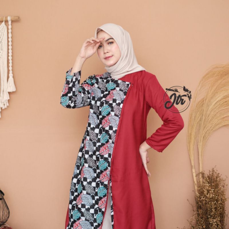TUNIK BATIK KOMBINASI MODERN/Atasan Batik Wanita Modern Kantoran, Resmi