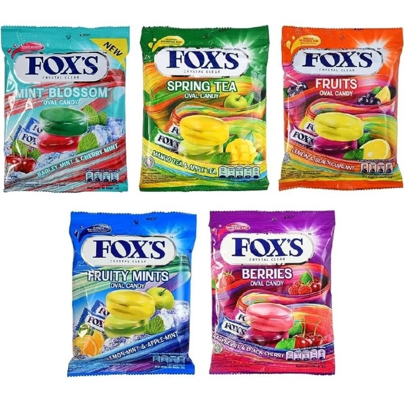 

FOX OVAL CANDY BERRIES, FRUITS, FRUITY MINTS DAN SPRING TEA 125G / PERMEN FOX BENTUK OVAL