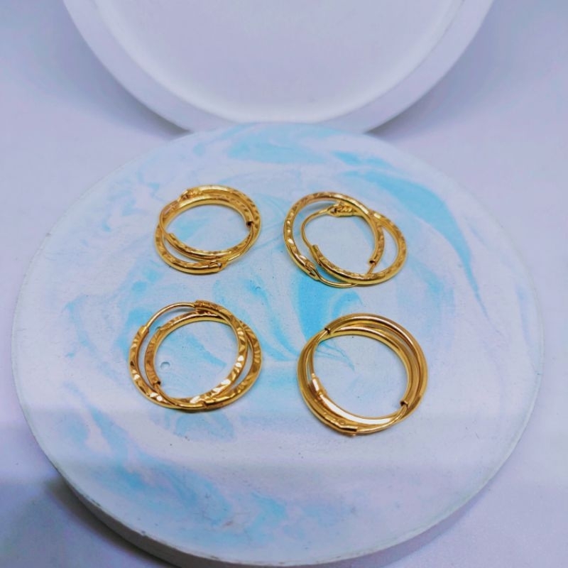 Anting emas model gipsi bulat (ukir dan polos) 1 gram.mas kadar 700(16k)