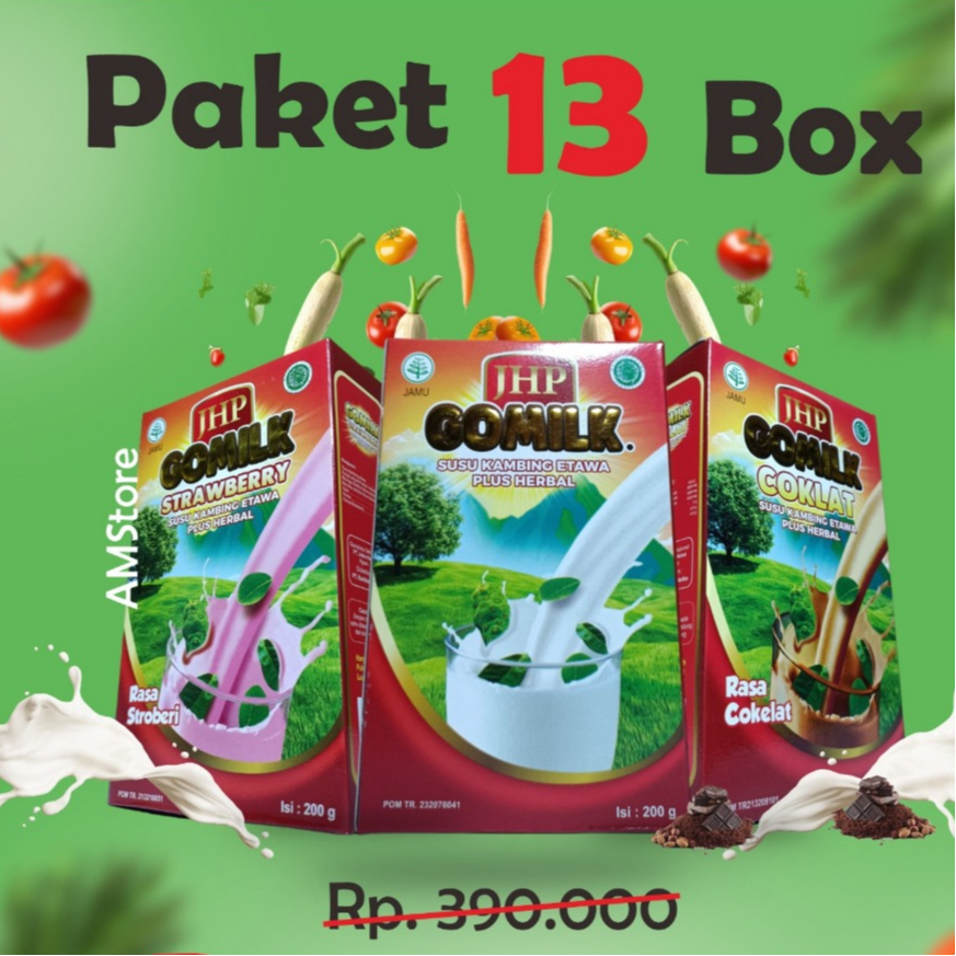 

PAKET RESELLER GOMILK SUSU KAMBING ETAWA PLUS HERBAL 13 Pcs