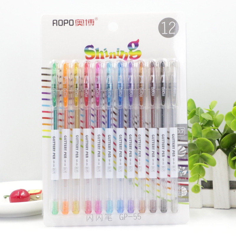 

Gel Pen Pulpen Gel Glitter Warna-warni 12 warna Pulpen Gel Glitter Pena Pen Glitter Alat tulis