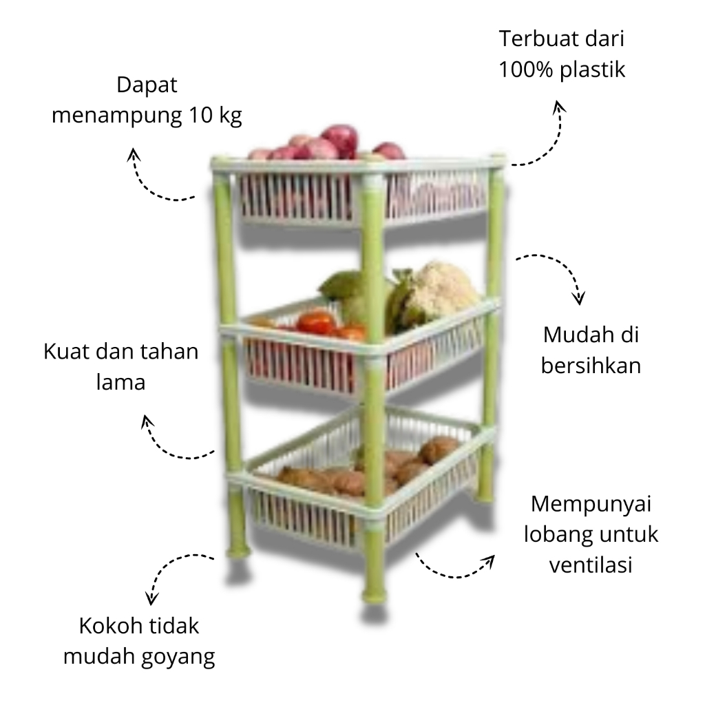 Rak Plastik 3 Susun Persegi Putih Minimalis / Rak Aesthetic Serba Guna / Rak Dapur / Rak Kosmetik