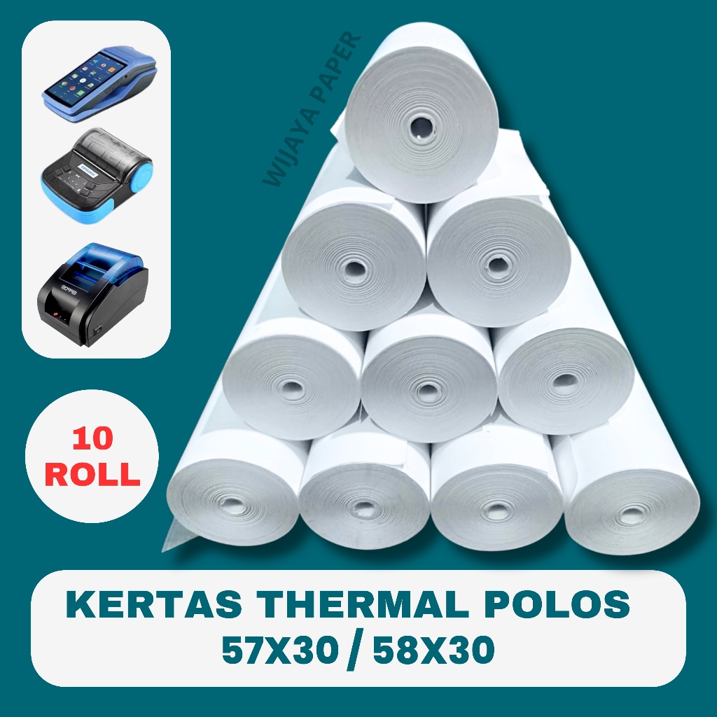 

10 ROLL KERTAS THERMAL POLOS EDC BLUETOOTH 57X30 / 58X30