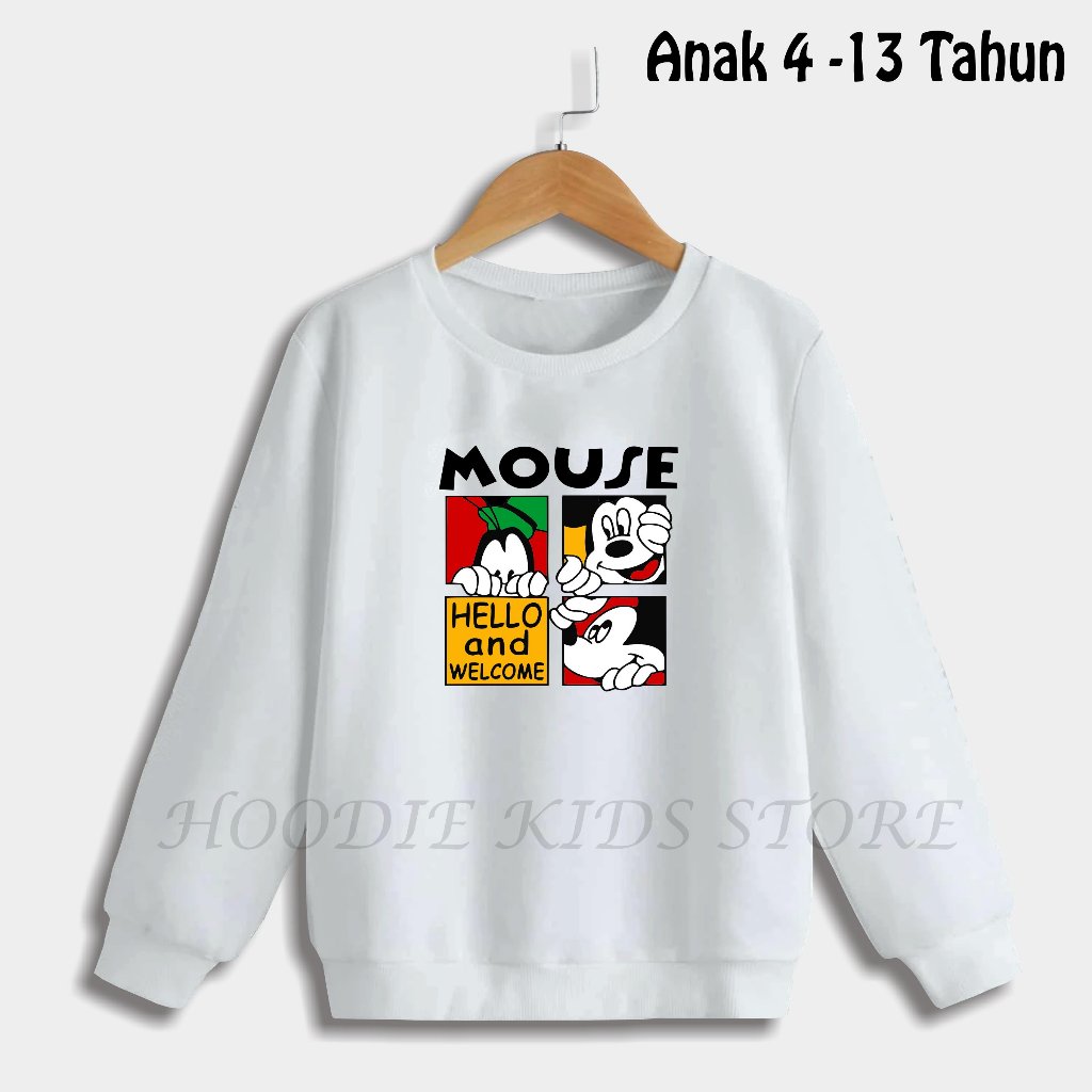 Sweater Polos Anak Laki-laki/Perempuan Usia 4 - 13 Tahun Sweater Crewneck MICKI MOUSE Anak Bahan Teb