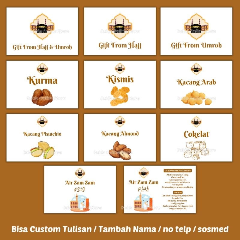 

Stiker Gift From Umroh label kemasan kurma ajwa air zamzam water kacang arab almond fustuk pistachio kismis golden raisin souvenir hampers haji hajj makanan khas oleh-oleh bingkisan bisa custom nama tulisan date