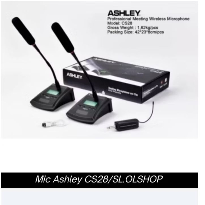 Microphone Meeting Wireless UHF Mic Meja/Podium Wireless Ashley CS-28 Original Dual Mic Conference