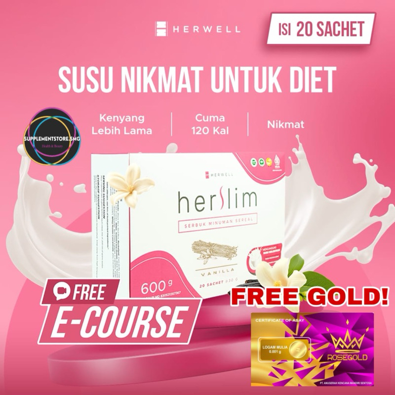 

[FREE GOLD] HERSLIM VANILLA 1 BOX 20 sachet HERWELL Susu Diet Pengganti Sarapan Slimming Pelangsing Detox