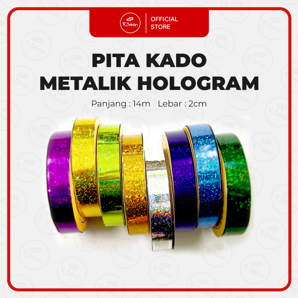 

RIBBON Pita Kado 2cm 3/4" METALIK HOLOGRAM LASER Jepang / Plastik 2 cm 18mm