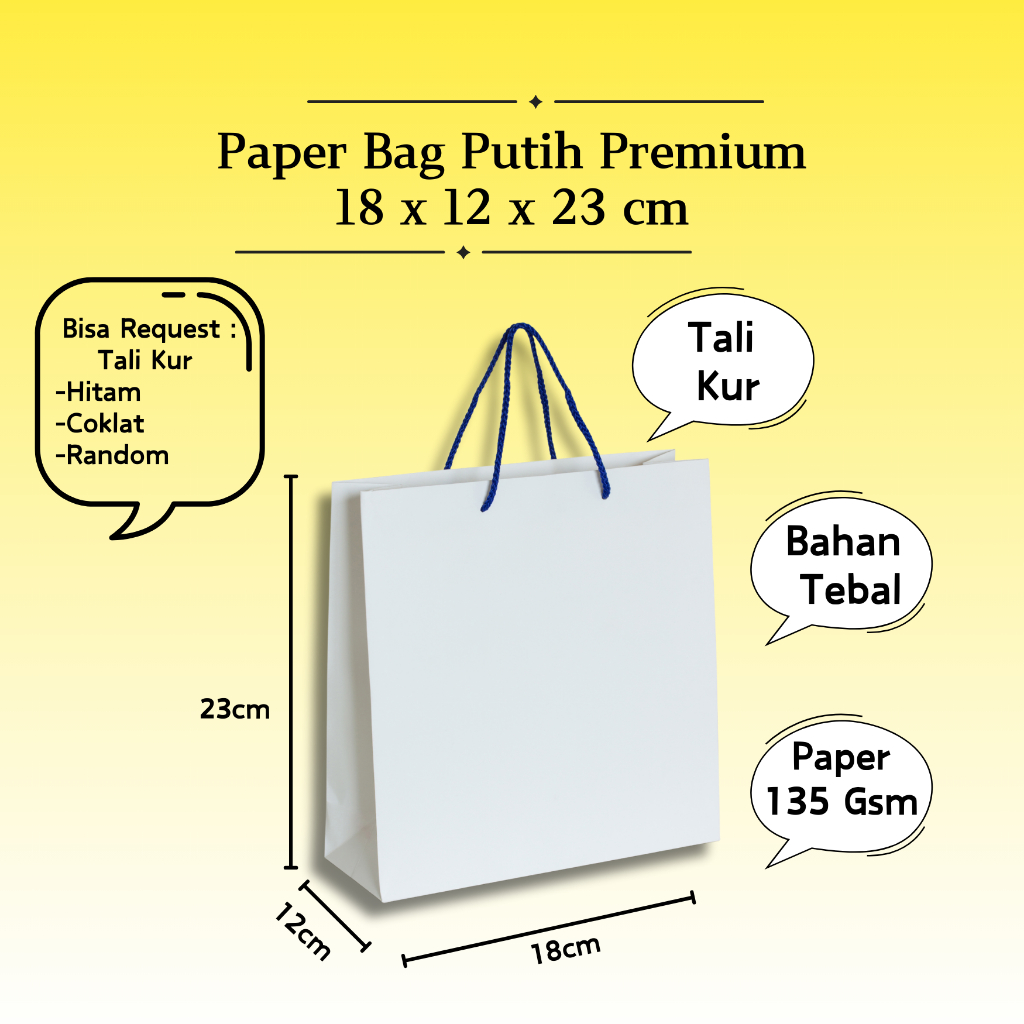 

18 x 12 x 23 cm - Paper Bag Kertas Putih Premium Tebal / Tas Kado Souvenir Pernikahan Wedding