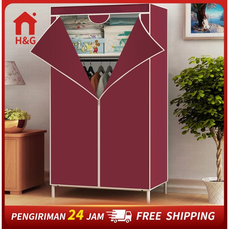 Rak Lemari Pakaian Rak Baju Dengan Tutup Resleting Lemari Kain Plastik Portable Lemari Pakaian Kecil