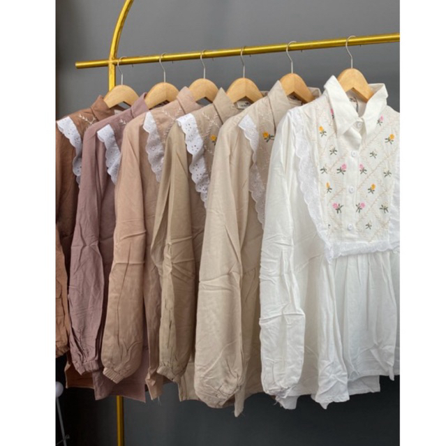 Kemeja Katun Bordir / Kemeja Bordir Bunga / Atasan Katun Bordir / Blouse Katun Bordir / Kemeja Bordi