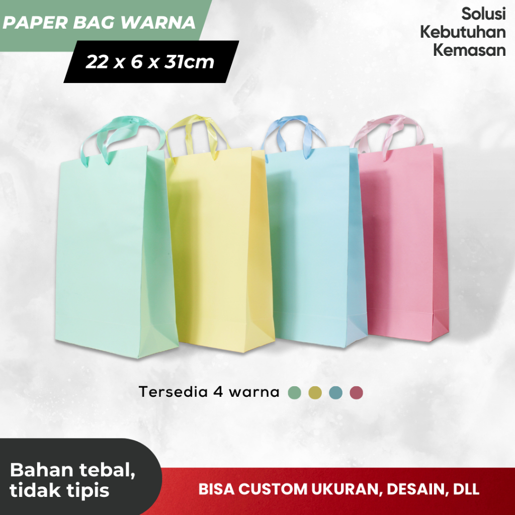 

Paper Bag Warna / Tas Kertas / Paperbag Kado ukuran 22 x 6 x 31 cm