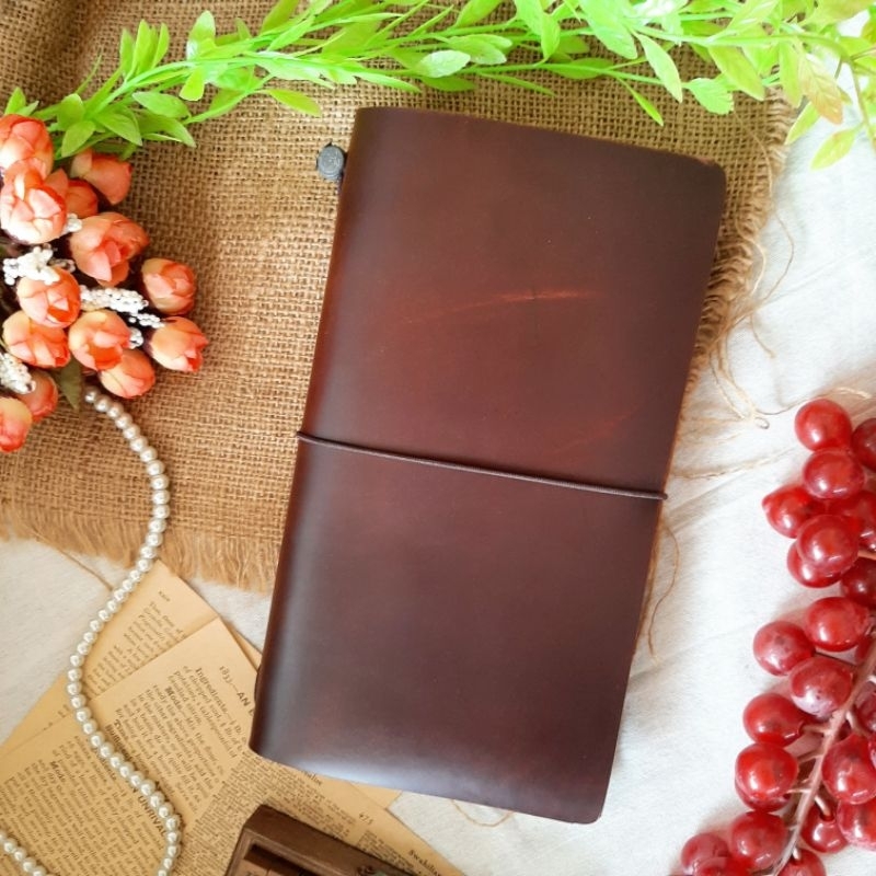 

SALE - REGULAR - DEEP BROWN MAROON - GENUINE LEATHER COVER TRAVELERS NOTEBOOK (MIDORI LOOK A LIKE)