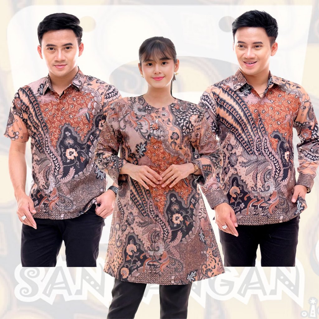 Kemeja Batik Pria Lenagn Panjang dan Pendek Motif  RoseGold warna Salem