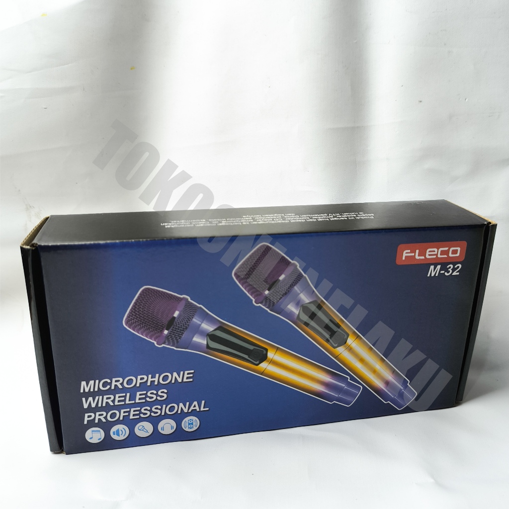 big promo mic wireless fleco m32 (doube mic) / m-32s (single mic) microphone karaoke tanpa kabel /