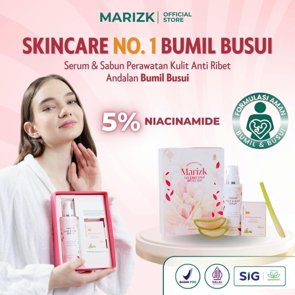 MARIZK Skincare Bumil Busui Face & Body Serum + Soap Krim Cream Sabun Wajah Pemutih Dengan Niacinami