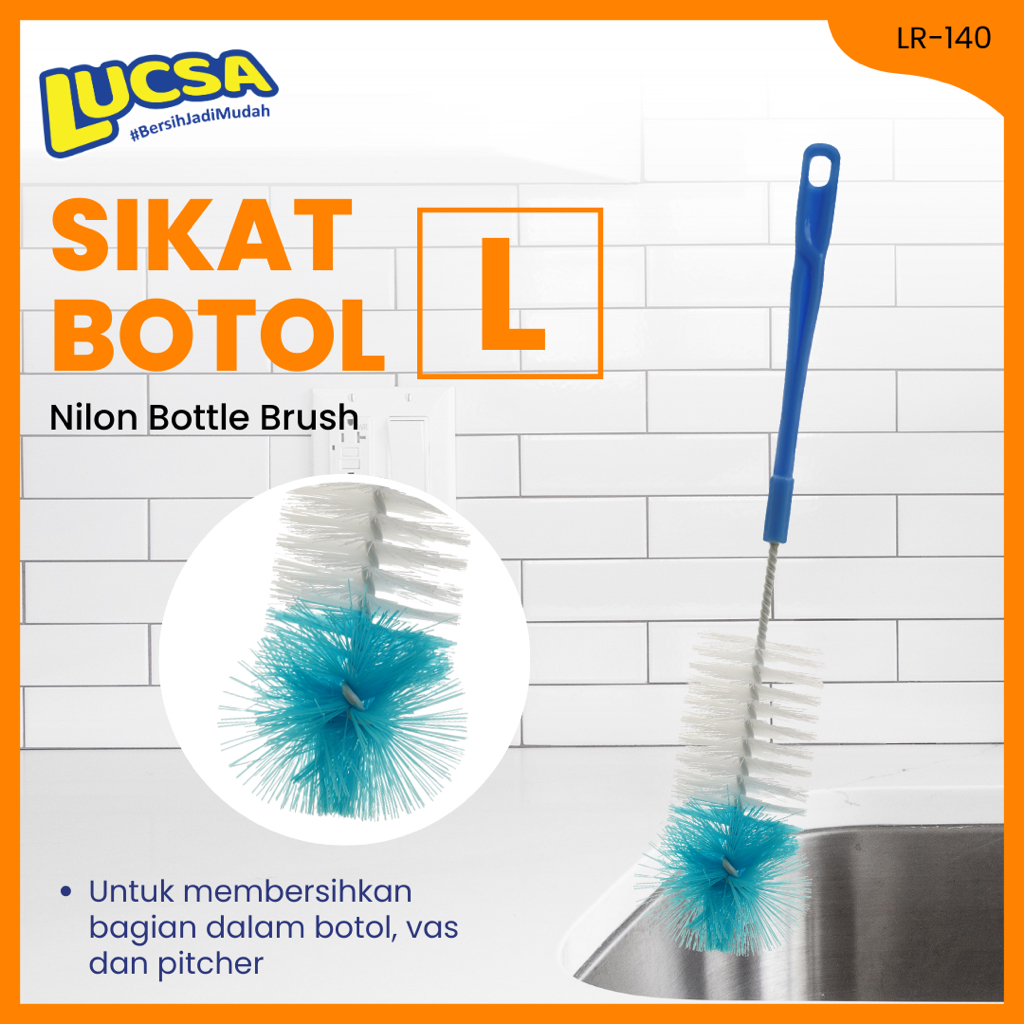 Lucsa - Sikat Botol L | Pembersih Botol Minum Besar Vas Pitcher / Nilon Bottle Brush