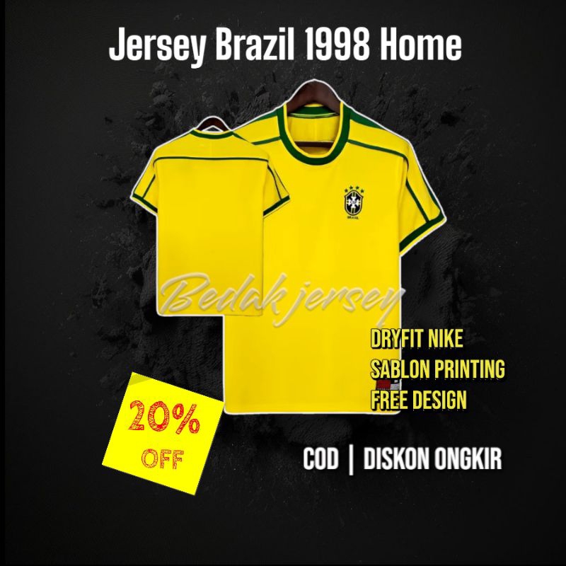 Jersey Brazil 1998 Home Printing Free Nameset