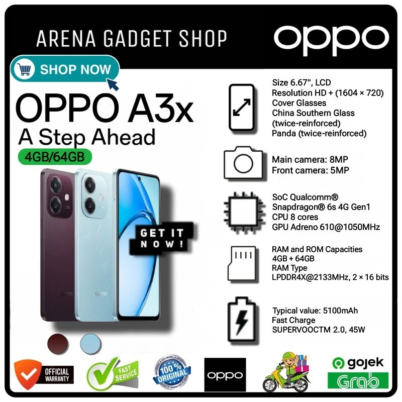 Oppo A3x Ram 4/64GB 4/128GB 6/128GB 2024 QUALCOM Snapdragon 6s New Garansi Resmi