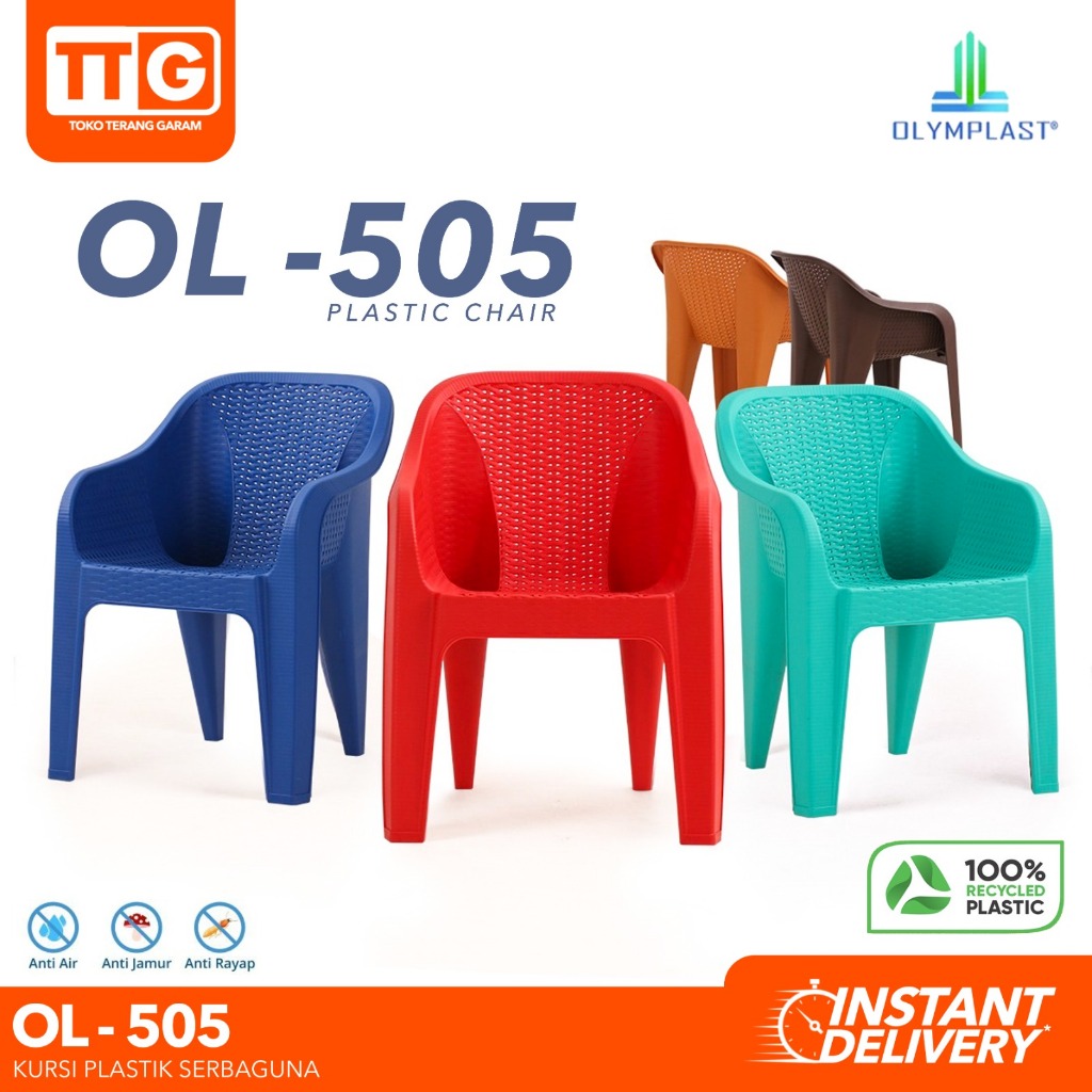 OLYMPLAST Kursi Chair Plastik Sandaran Tumpuk Santai Dengan Lengan Motif Rattan Minimalis Estetik OL
