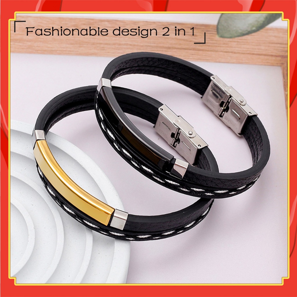 Gelang Kulit Perhiasan Pria Gelang Kulit Kepang Buatan Tangan Ukuran 21.5 CM Panjang Disesuaikan