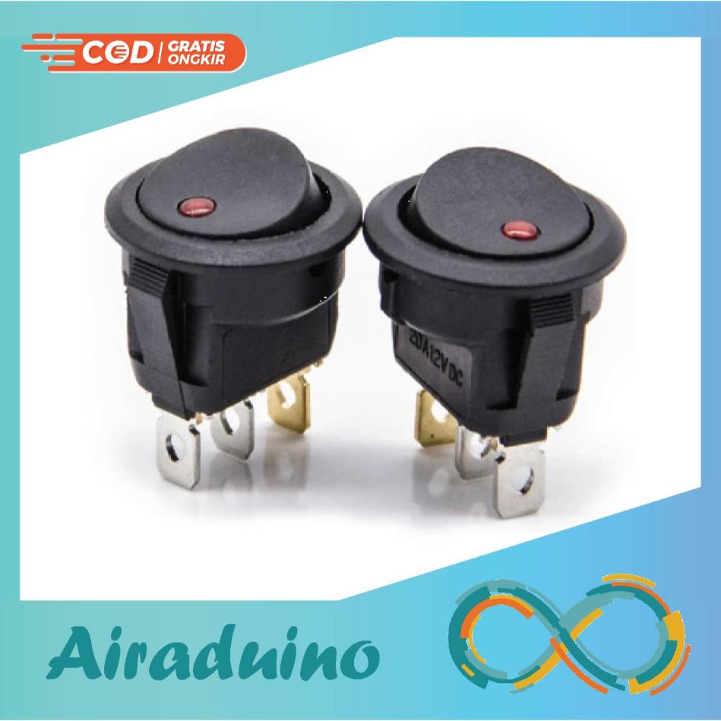 Rocker Switch Bulat 12V 6A LED Merah Titik 3 Pin Saklar 3 Kaki